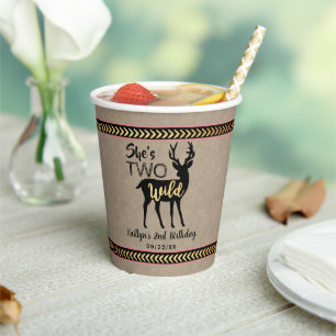 Vasos De Papel Dos Chicas silvestres Woodland Deer segundo cumple