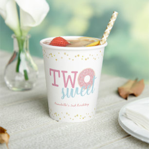 Vasos De Papel Dos dulces cumpleaños de donut blanco rosado