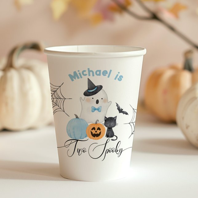 Vasos De Papel Dos espeluznantes Boo azul de cumpleaños de Hallow (Subido por el creador)