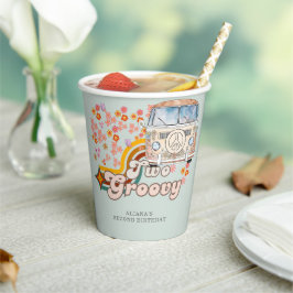 Vasos De Papel Dos Groovy Daisy Hippie Van Segundo Cumpleaños