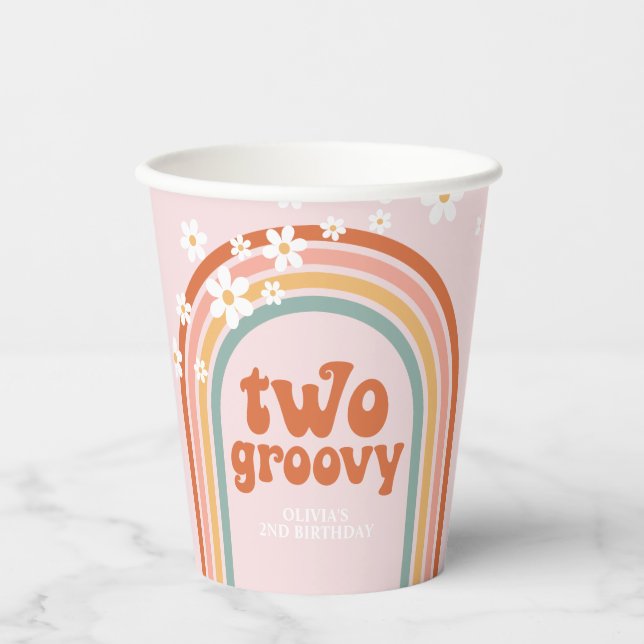 Vasos De Papel Dos groovy margaritas boho florales arcoíris cumpl (Anverso)