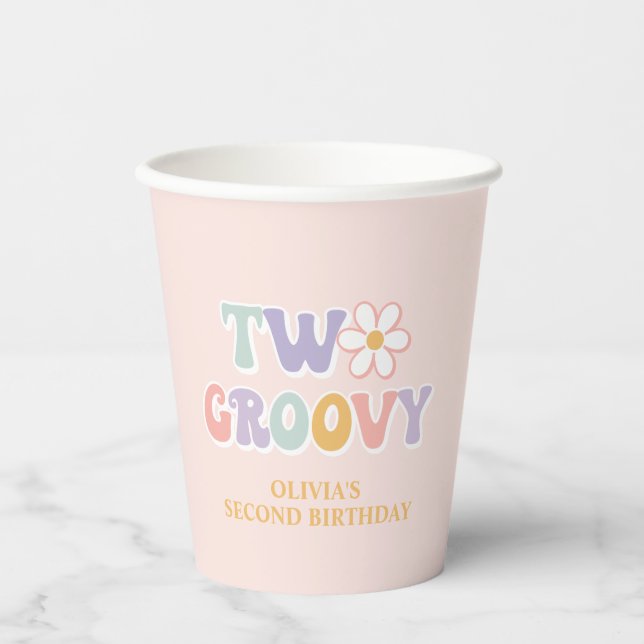 Vasos De Papel DOS Groovy Pink Daisy Checker (Anverso)