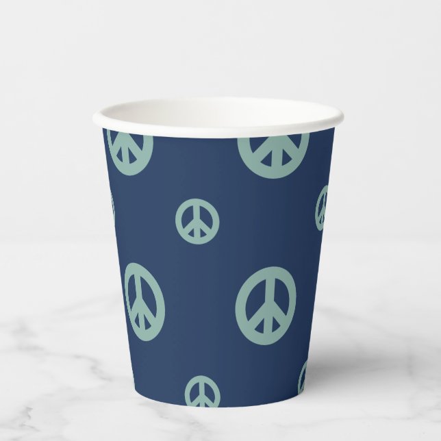 Vasos De Papel Dos Groovy Retro Boy símbolo de paz azul (Anverso)
