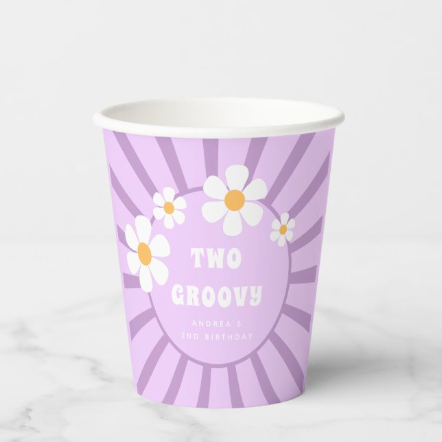 Vasos De Papel Dos Groovy Retro Sunshine Chica segundo cumpleaños (Anverso)
