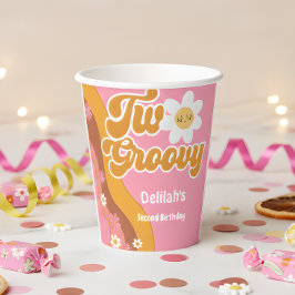 Vasos De Papel Dos groovys retro vintage segundo cumpleaños