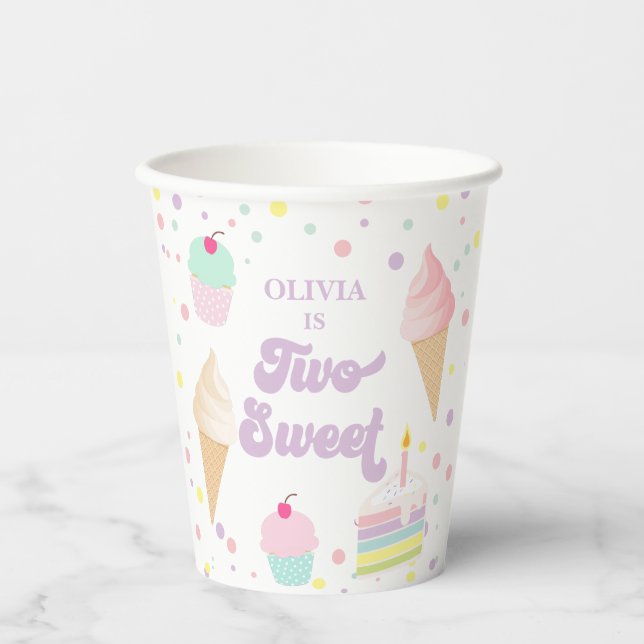 Vasos De Papel Dos helados dulces y tarta primer cumpleaños (Anverso)