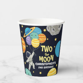 Vasos De Papel Dos niños en el espacio exterior de la luna segund