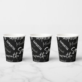 Vasos De Papel Dos nombres pareja patrón monograma blanco negro