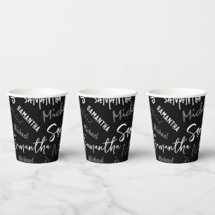 Vasos De Papel Dos nombres pareja patrón monograma blanco negro