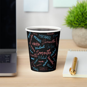 Vasos De Papel Dos nombres parejas patrón monograma azul claro ro
