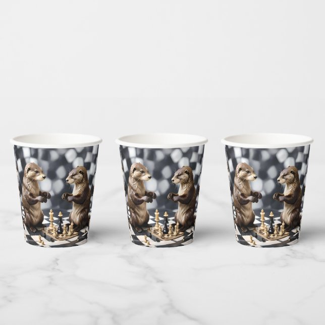 Vasos De Papel Dos Otras Jugando Ajedrez, (Multi)