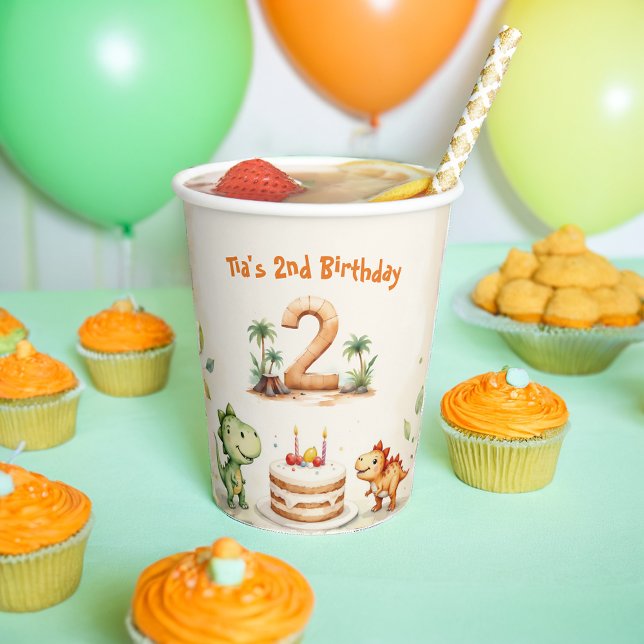 Vasos De Papel Dos Rex Dinosaurio Segundo Cumpleaños (Subido por el creador)