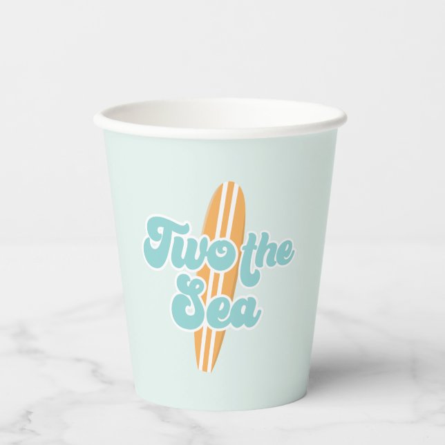Vasos De Papel Dos tazas de papel de cumpleaños en Sea Surf Beach (Anverso)