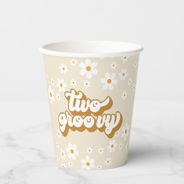 Vasos De Papel Dos tazas de papel de cumpleaños Groovy Retro Dais (Anverso)