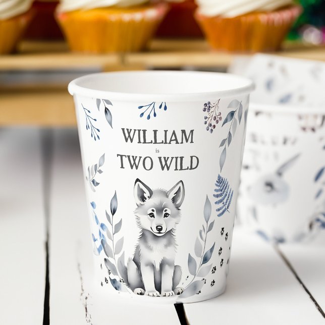 Vasos De Papel Dos vajilla de cumpleaños con temática de lobo sal (Two Wild wolf themed birthday party tableware personalized printed Paper Cups cute grey wolf pup)