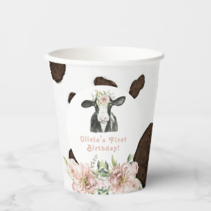 Vasos De Papel DOTTIE Holy Cow Cute Floral Farm 1er cumpleaños