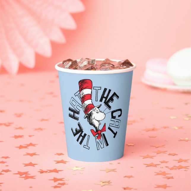 Vasos De Papel Dr. Seuss | Gato en el arte redondo Gorra (in situ)