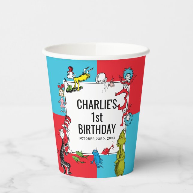 Vasos De Papel Dr. Seuss - Personajes | Cumpleaños de Niños (Izquierda)