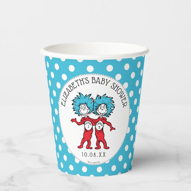 Vasos De Papel Dr. Seuss Thing One Thing Two | Baby Shower de gem (Anverso)