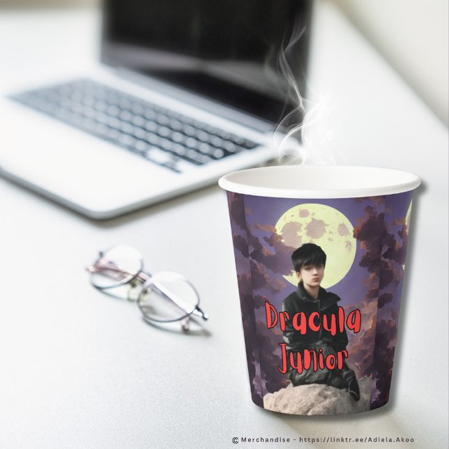 Vasos De Papel Drácula Junior - (DJ Paper Cups designed by Poet Adiela Akoo. Browse my store 4 gr8t party supplies & decor ideas now!)