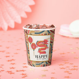 Vasos De Papel Dragon 2024 Oro Chino en Año Nuevo