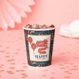 Vasos De Papel Dragon 2024 Verde azulado Año Nuevo Chino
