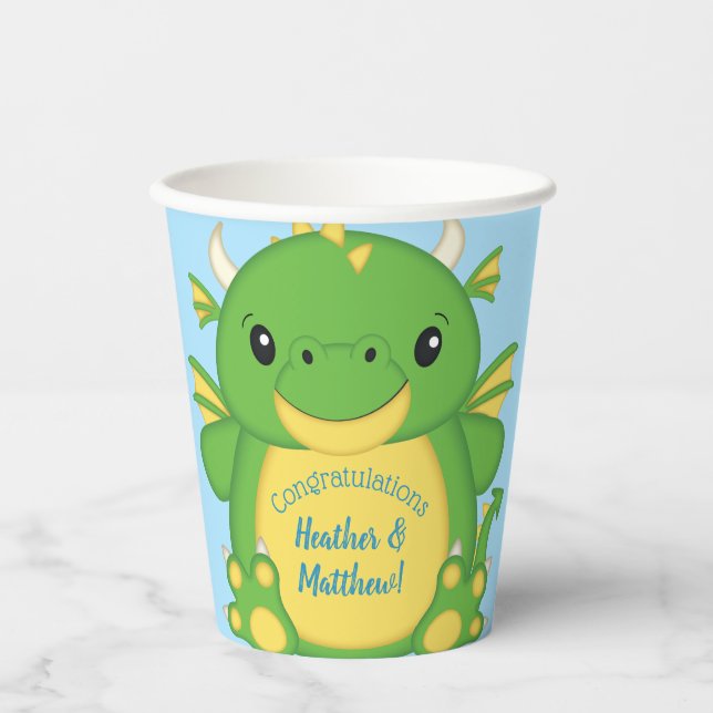 Vasos De Papel Dragon Baby Shower Blue (Anverso)