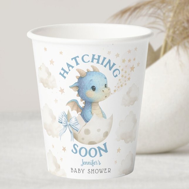 Vasos De Papel Dragon Baby Shower Boy Blue Hatching Soon  (Subido por el creador)