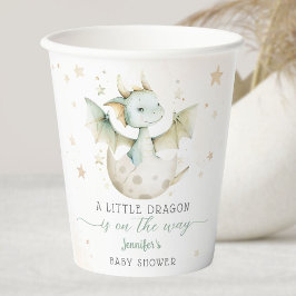 Vasos De Papel Dragon Baby Shower Cute Boy Green Paper Cups