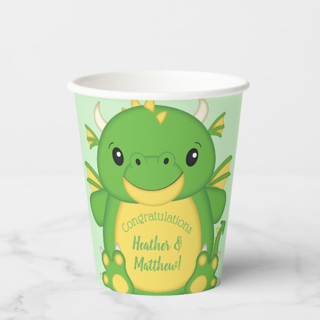 Vasos De Papel Dragon Baby Shower Green (Anverso)