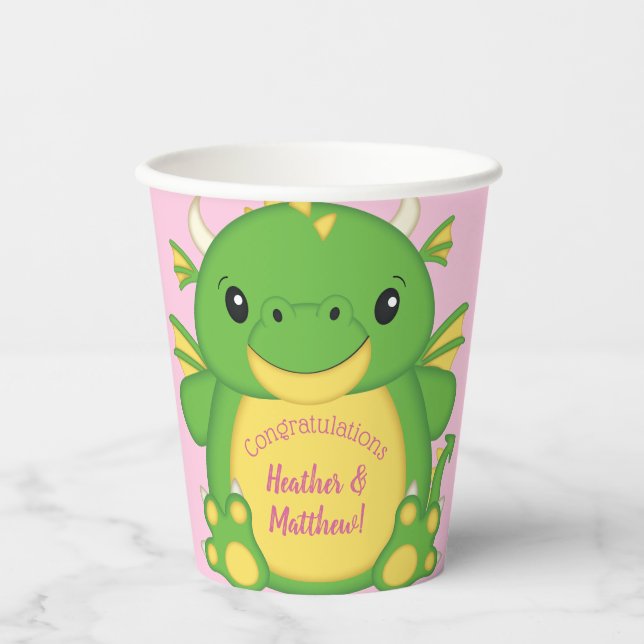 Vasos De Papel Dragon Baby Shower Pink (Anverso)