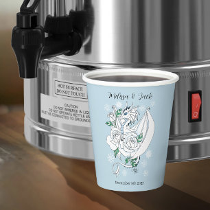 Vasos De Papel Dragón de invierno blanco Snowflakes Boda azul