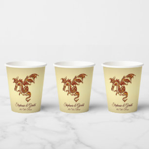 Vasos De Papel Dragón de llamas en persona de oro