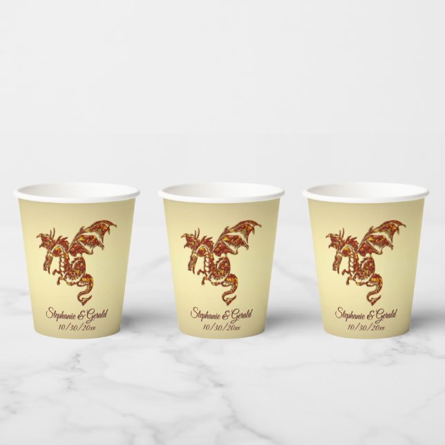 Vasos De Papel Dragón de llamas en persona de oro (Multi)