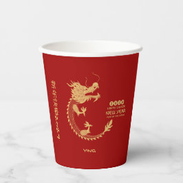 Vasos De Papel Dragón dorado chino de Año Nuevo 2024 rojo vibrant