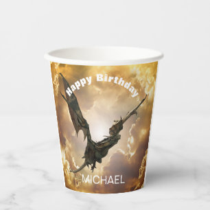 Vasos De Papel Dragón Feliz Cumpleaños nombre Monograma Fantasía