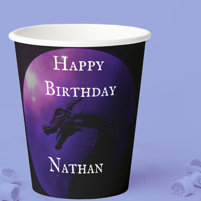 Vasos De Papel Dragón místico morado iluminado por luna (Subido por el creador)