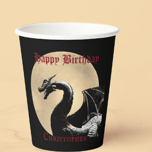 Vasos De Papel Dragón Mítico Personalizado Feliz cumpleaños