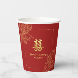 Vasos De Papel Dragon Phoenix Boda Tradicional Chino Rojo