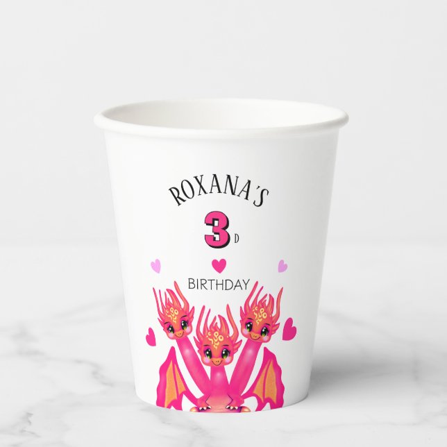 Vasos De Papel Dragón rosa (Anverso)
