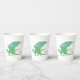 Vasos De Papel Dragón Verde Mosaico Increíble