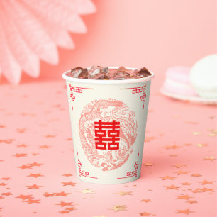 Vasos De Papel Dragón y boda chino beige fénix