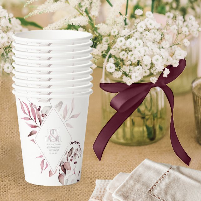 Vasos De Papel Dreamy Foliage Boda Burgundy ID817 (Subido por el creador)