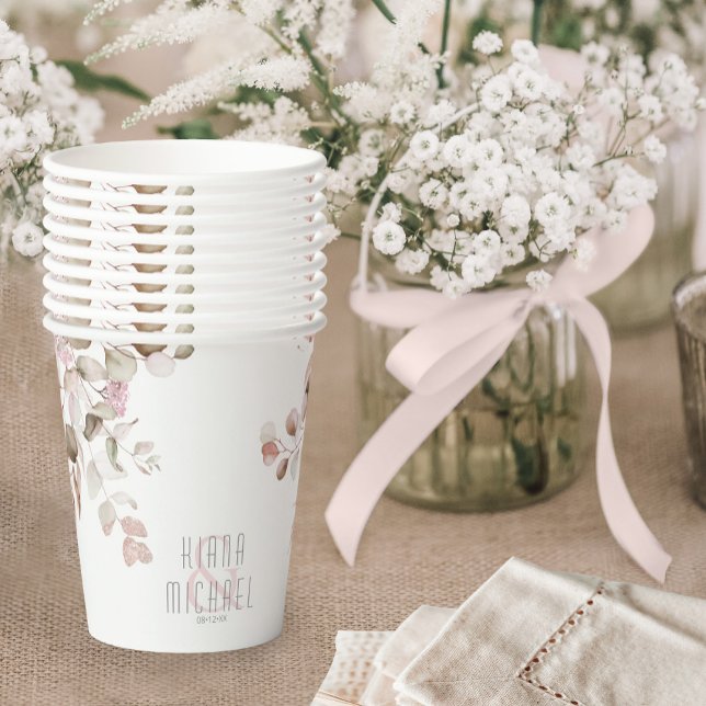 Vasos De Papel Dreamy Foliage Boda V1 Rubor Pink ID817 (Subido por el creador)