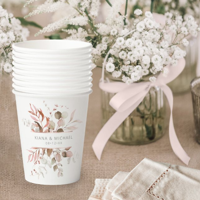 Vasos De Papel Dreamy Foliage Boda V3 Rubor Pink ID817 (Subido por el creador)