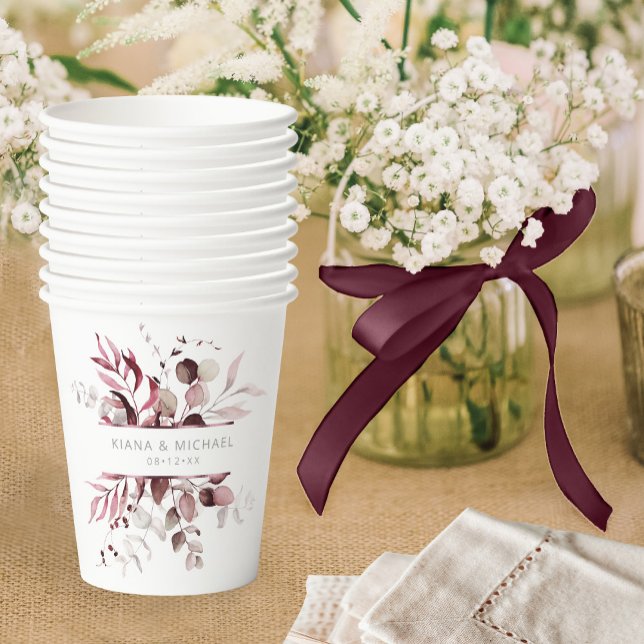 Vasos De Papel Dreamy Foliage Wedding V3 Burgundy ID817 (Subido por el creador)