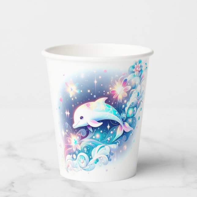 Vasos De Papel Dreamy Modern Dolphin Baby Shower (Anverso)