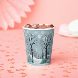 Vasos De Papel Dreamy Winter Forest Snowflakes Baby Shower
