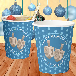 Vasos De Papel Dreidel Rustic Oak Cute Polka Fiesta Hanukkah