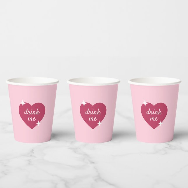 Vasos De Papel Drink Me Pink Retro Galentines Day Party  (Multi)
